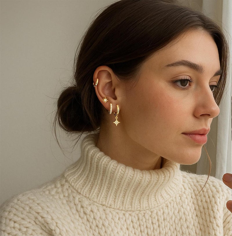 Poxtex Small Gold Huggie Hoop Earrings Set for Women Men Hypoallergenic 14K Plated Stack Cartilage Earrings, Multiple Piercing Lightweight Mini Thin Cute Dainty Trendy Jewelry Set Christmas Gifts for Women - Image 3